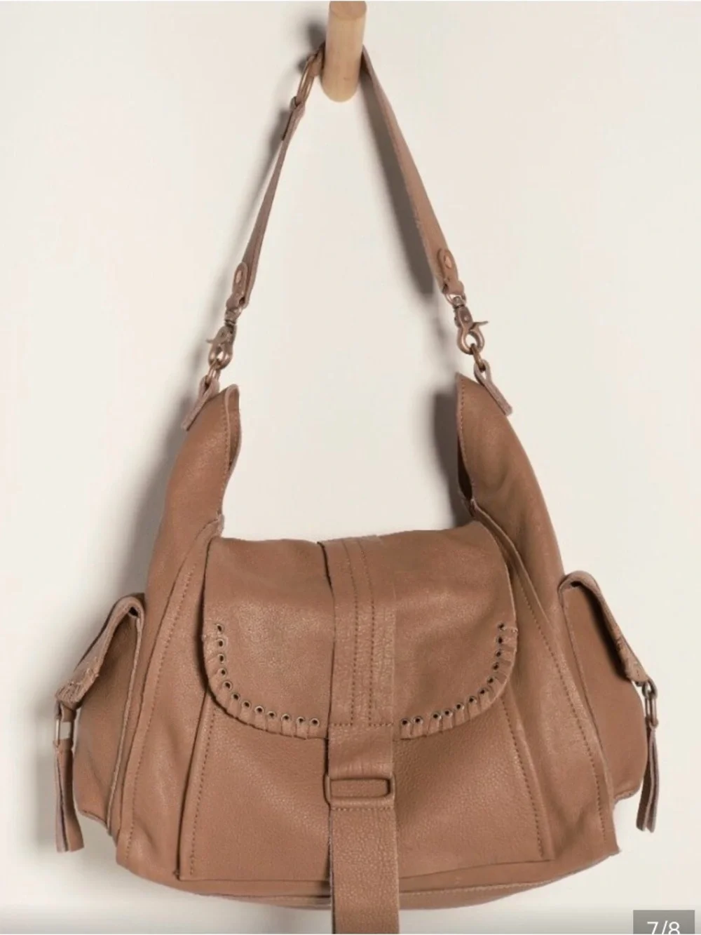 Free People WTF *$198* Leigh Distressed Hobo Bag Desert Taupe Large Bag